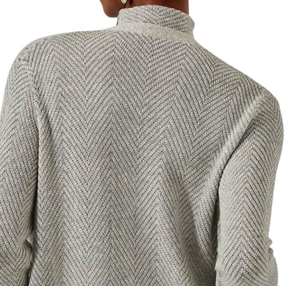 Ralph Lauren Gray Cashmere V-Neck Metallic Herringbone Knit Cardigan Sweater - Picture 8 of 16